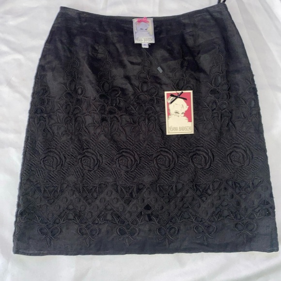 NWT YOANA BARASCHI Black Linen Eyelet Floral A Line Skirt Women Sz 4 New - Picture 1 of 9